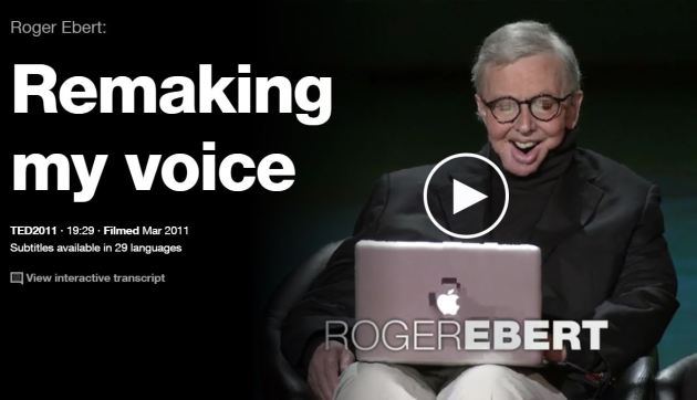 Roger Ebert with his laptop at his Ted Talk, "Remaking My Voice"
